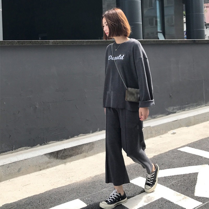 Autumn Loose Letter Print Long-sleeved T-shirt + Trousers Pajamas Suit