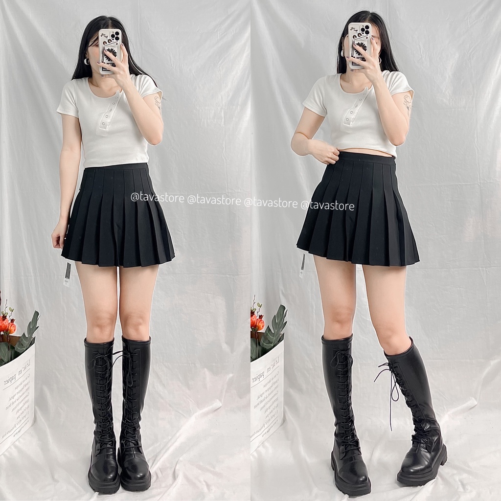 Áo croptop nút bấm lệch