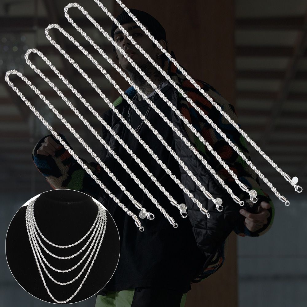 Bông Tai Mạ Bạc 925 16-24&quot;|Vòng cổ Dạng Xoắn 4mm Chống Thấm Nước Dành Cho Nam Và Nữ