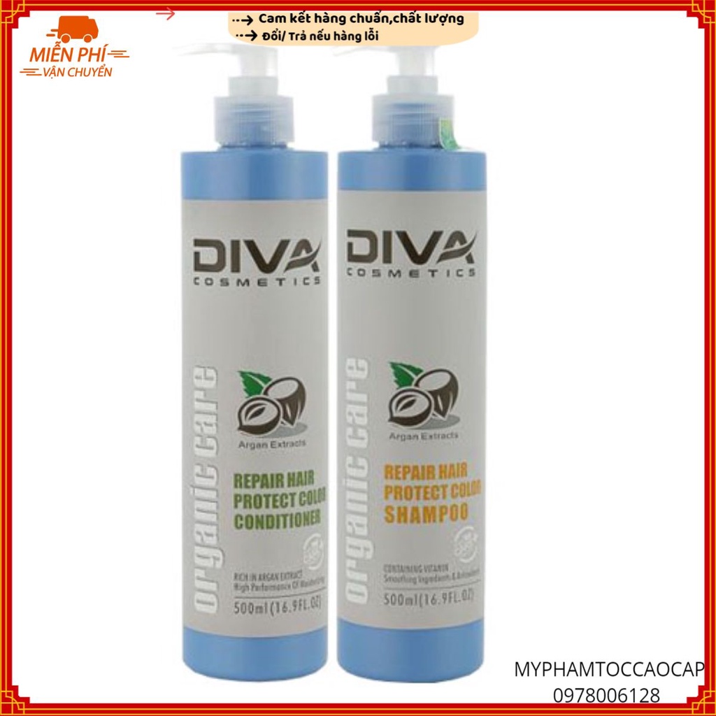 Dầu gội xả DIVA ORGANIC CARE phục hồi và bảo vệ màu nhuộm 500mlx2(MẪU MỚI 2019)