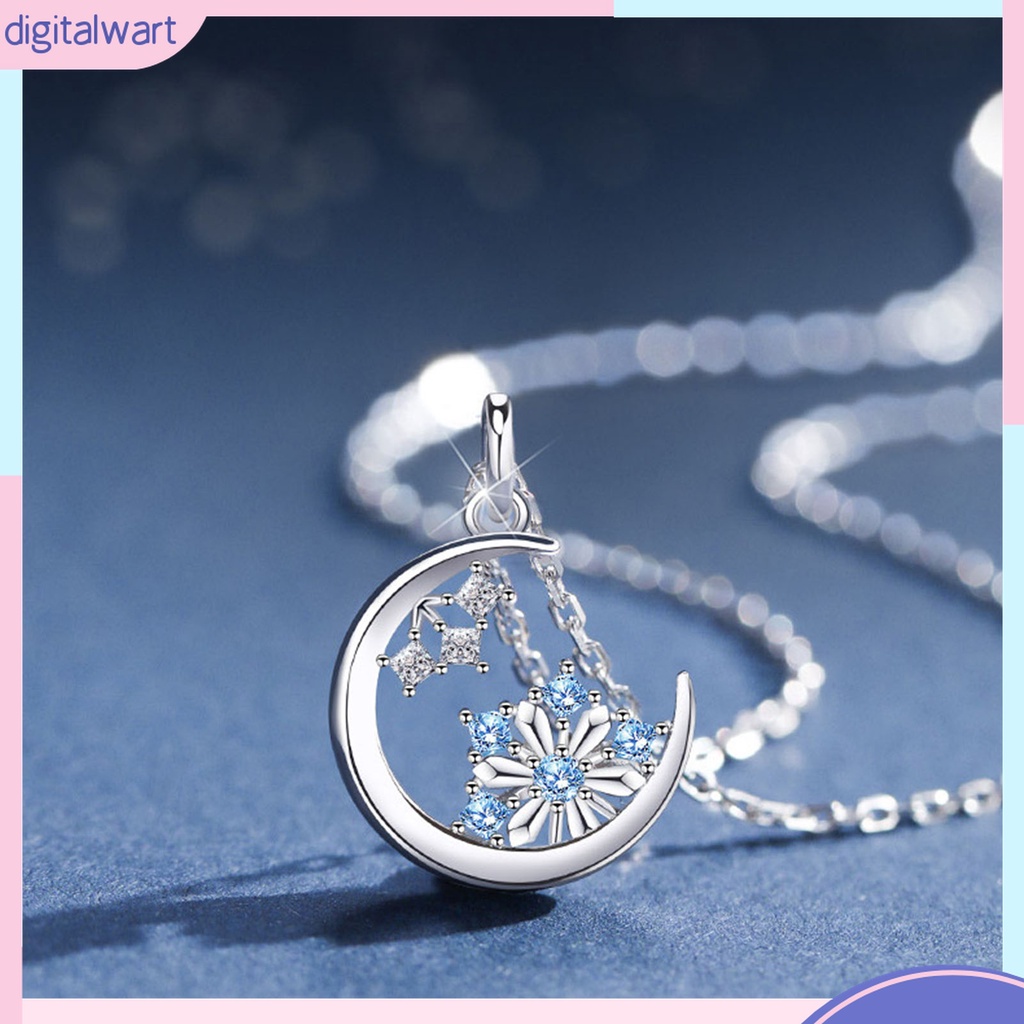 Vòng cổ Mặt Hình Mặt Trăng Và Bông Tuyết Đính Đá Chống Mài Mòn Phong Cách Hàn Quốc