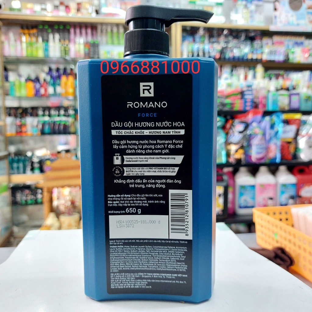 Romano Dầu Gội 650g Xanh Force Tóc Chắc Khỏe