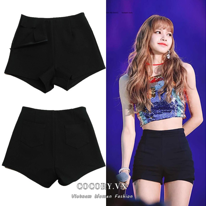 Cocory vn Quần ngắn lưng cao màu trơn gợi cảm cho nữ