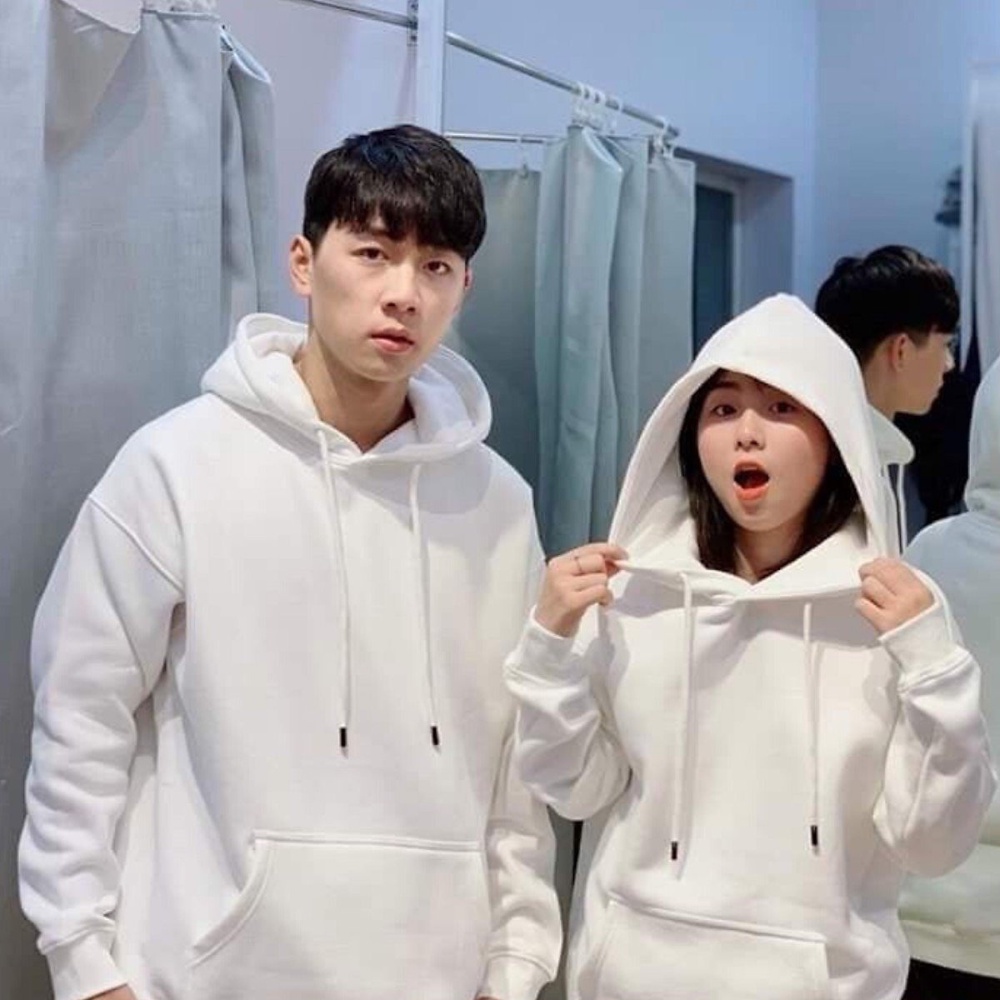 Áo khoác hoodie nam nữ over size nỉ form rộng trơn basic có mũ 2 màu đen trắng giữ ấm cơ thể mùa thu đông DIHU