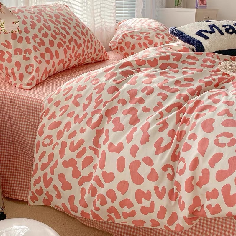 Bộ chăn ga gối Cotton Poly hoạ tiết da beo hồng MÂY BEDDING đủ kích thước nệm