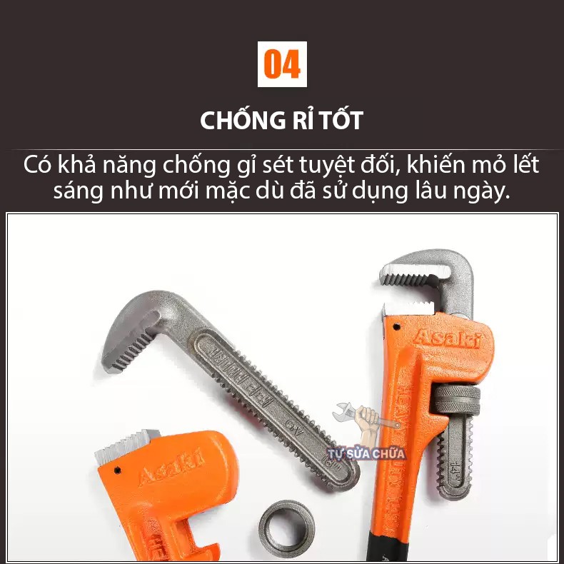 Kìm nước mỏ lết răng chính hãng Asaki 18inch AK-0635 chuyên dụng sửa ống nước, mỏ lết răng, kìm nước