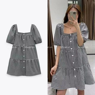 Đầm Mini Cổ Vuông Họa Tiết Ca Rô 21 Thời Trang Mùa Xuân7969052 7969/052