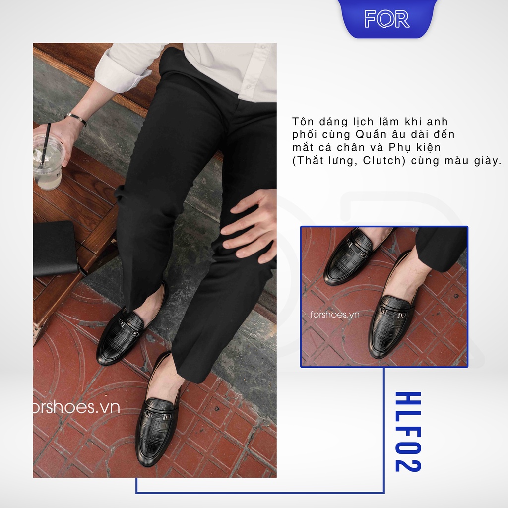 Giày tây, loafers nam da bò FOR cao cấp với thiết kế vân nổi, đế cao su lên chân siêu thoải mái, siêu êm HLF02