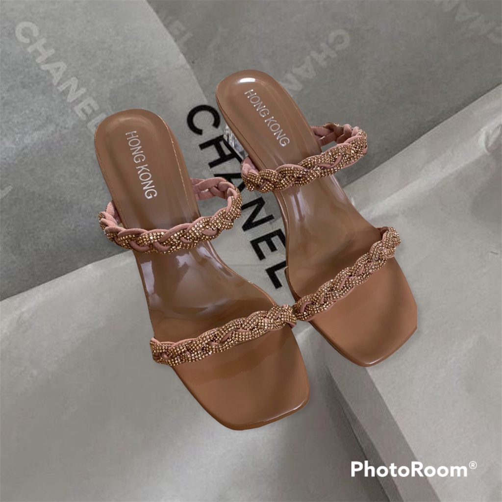 Giày cao gót quai xoàn thắt bím gót tam giác 5p, Sandal quai xoàn thắt bím siêu đẹp