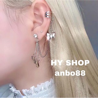 khuyên tai và kẹp vành tai không cần xỏ lỗ hình bướm lấp lánh phong cách