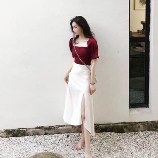 Set chân váy lụa xẻ tà