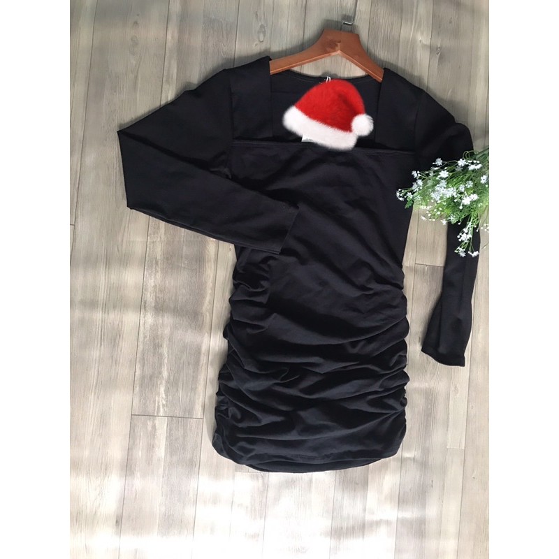 ĐẦM BODY,ĐẦM BODY NHÚN CỔ VUÔNG TAY DÀI