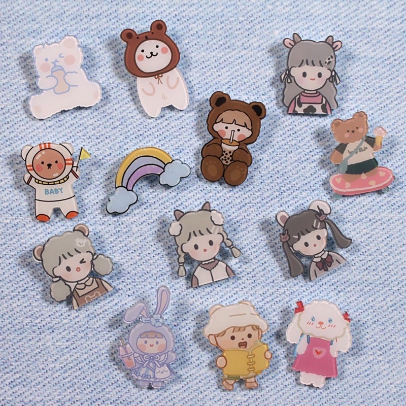 Phụ Kiện Sticker Gim Cài Trang Trí Balo Ulzzang Túi Ví Dễ Thương - Huy Hiệu Cài Cặp Học Sinh, Mũ, Nón - Combo 3 Pin Cài