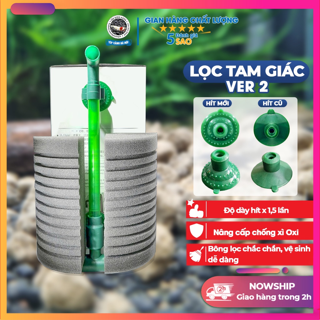 Lọc Bio - Lọc tam giác bản nâng cấp hít có gai- sủi oxy chuyên dụng cho tép cảnh - bảy màu - gubby [Tép Xinh Aqua]
