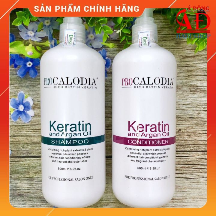 [+Tặng mũ trùm][Calodia] Bộ dầu Gội xả hấp ủ Keratin ProCalodia phục hồi tóc hư tổn 500mlx2