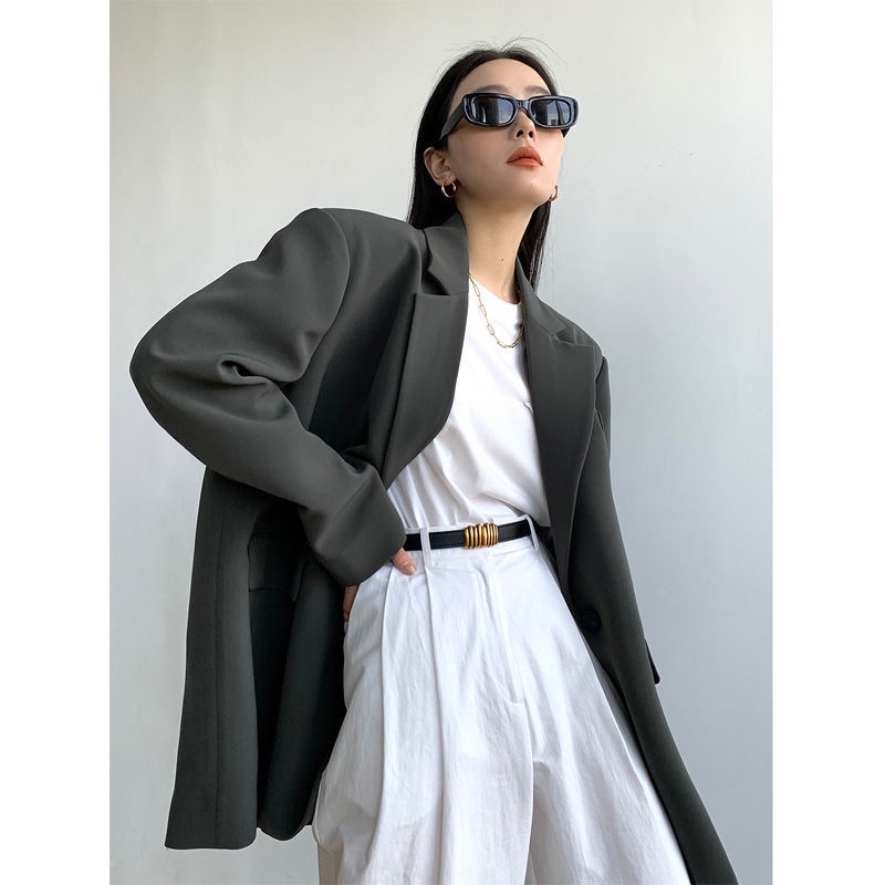 【high quality】Áo Khoác blazer Cỡ Lớn Màu Đen / Xám Thời Trang Sang Trọng Cho Nữ
