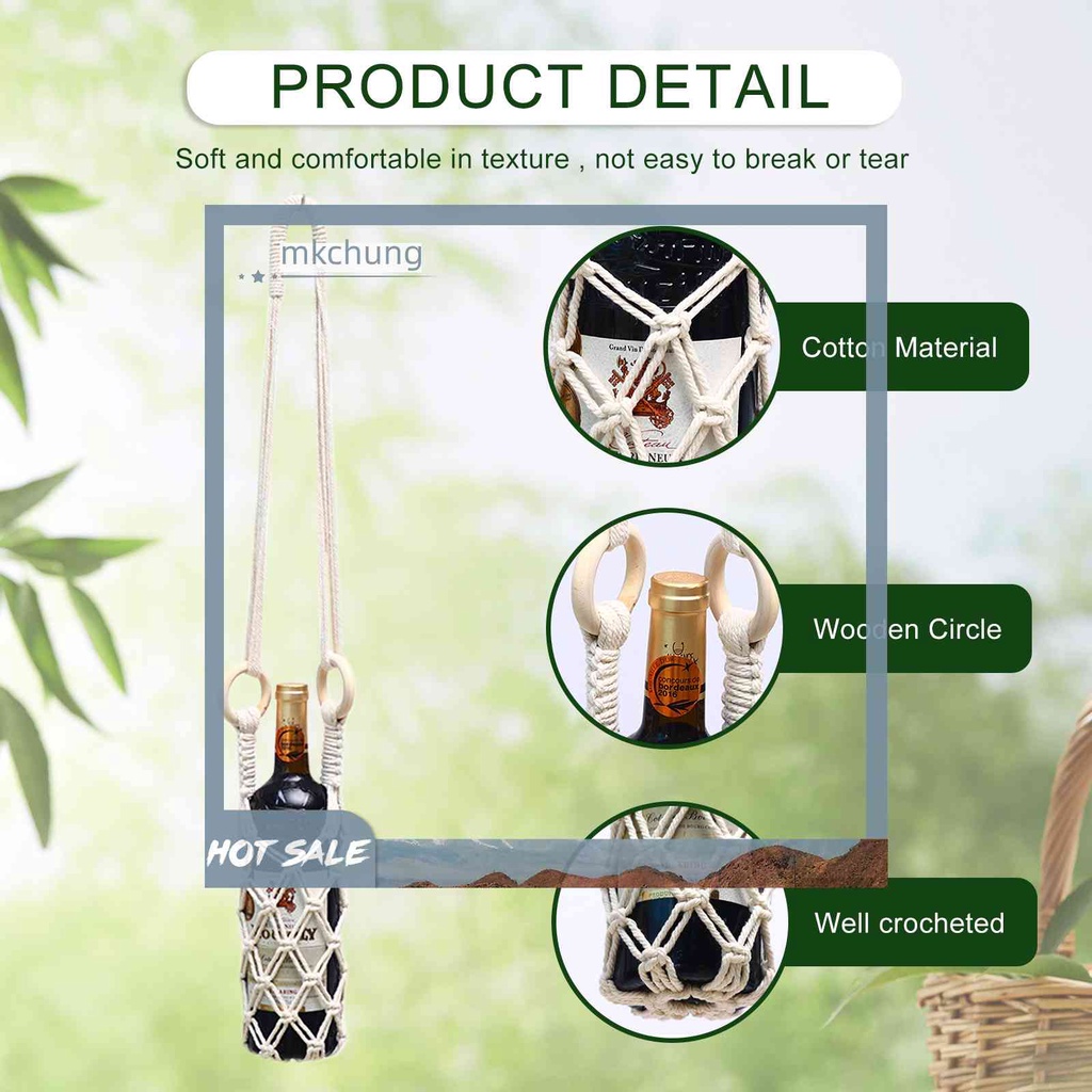 Túi Lưới Cotton Đựng Chai Rượu Vang Có Móc Treo Tiện Dụng