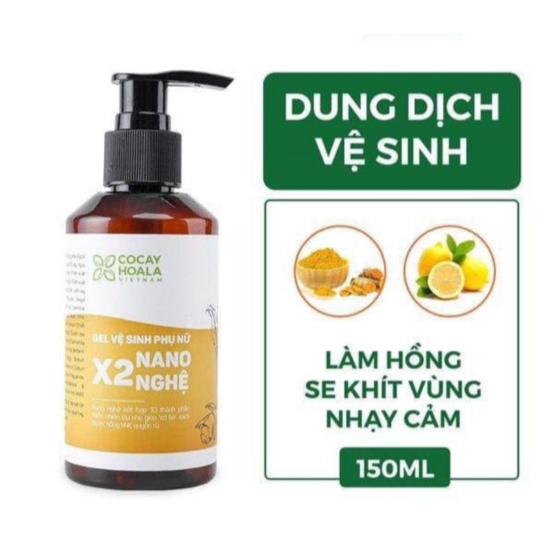 [ FREESHIP] Dung Dịch Vệ Sinh Phụ Nữ Gel X2 Nano Nghệ Giúp Hòng Mịn Se Khít Chai 150ml