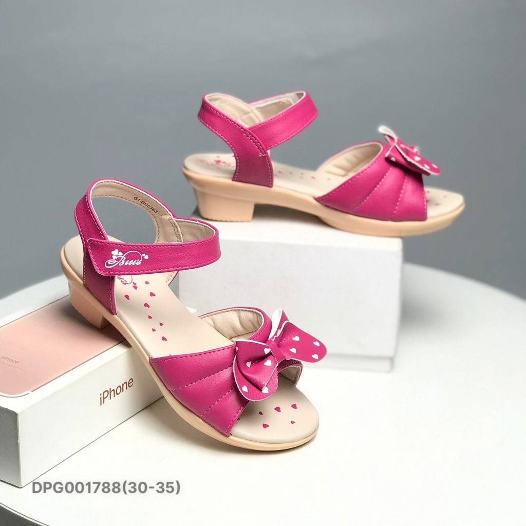 Sandal bé gái 30-35 ❤️FREESHIP❤️ Dép quai hậu học sinh cao gót 3cm quai mềm đính nơ DPG001788