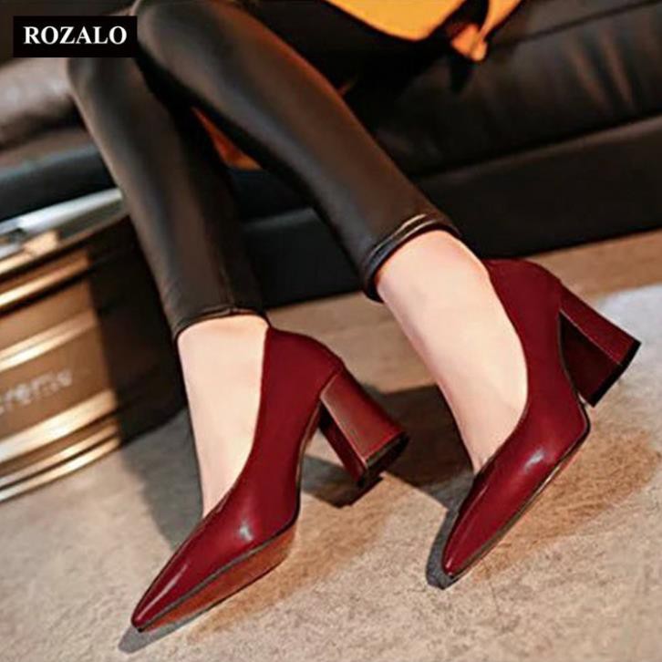 Giày cao gót nữ 7cm đế vuông gót trụ ROZALO RM68687 c35