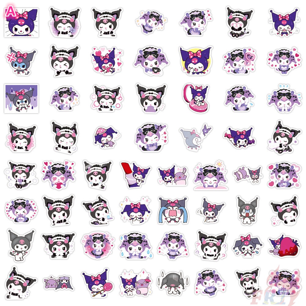 Set 56 miếng dán họa tiết chú mèo Kuromi Sanrio dễ thương chống thấm nước dùng trang trí thủ công