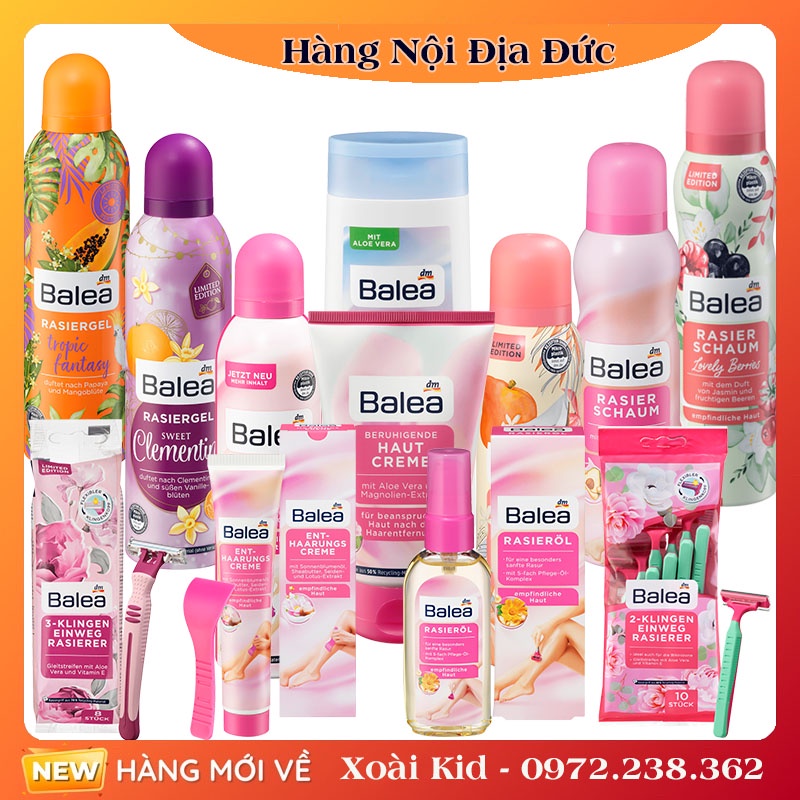 Bộ Bọt tẩy lông, gel cạo lông, kem dưỡng sau cạo lông, kem tẩy lông Balea của Đức- Nội địa Đức Đủ Bill