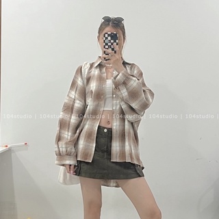 Áo sơ mi kẻ form rộng tay đèn lồng
