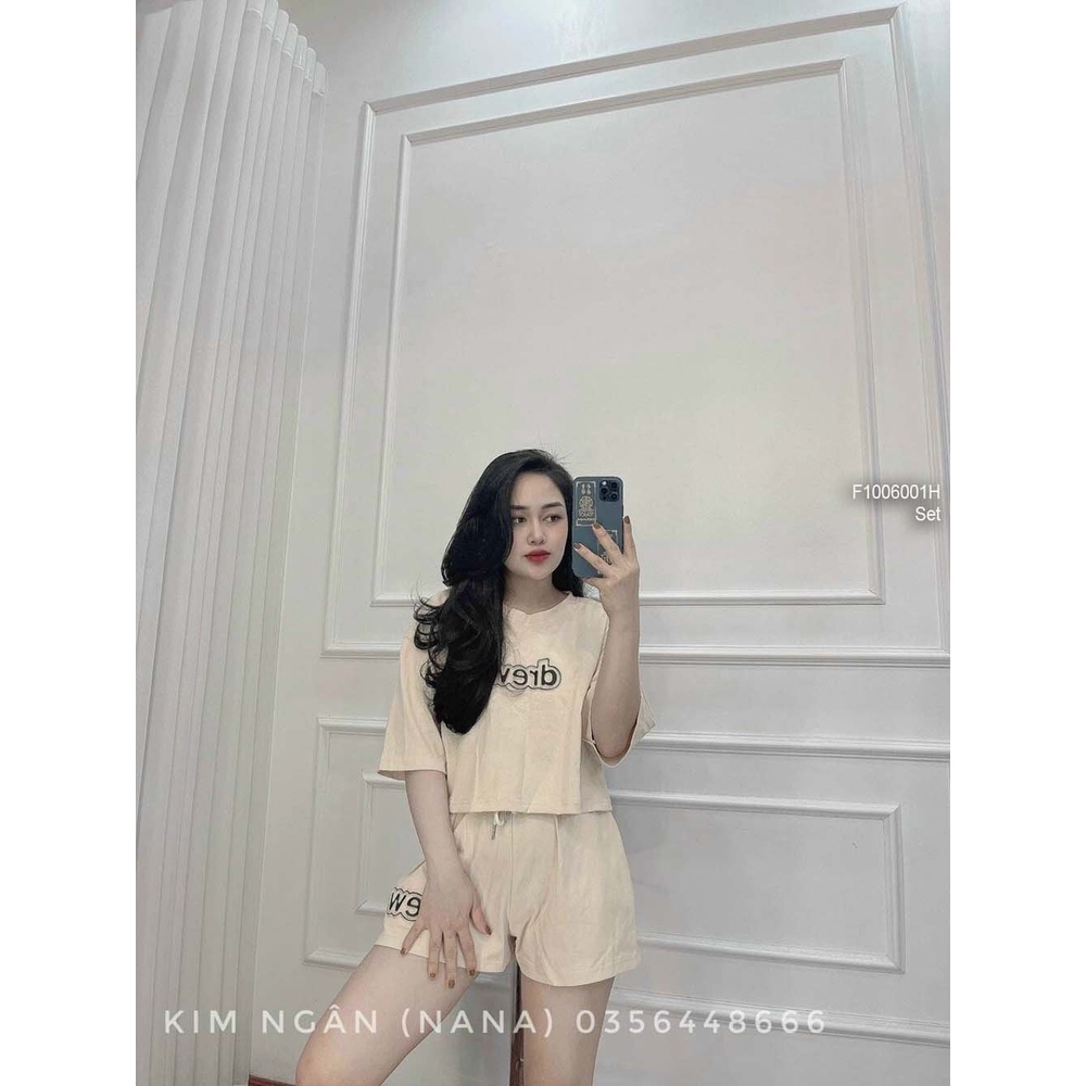 Set bộ thun thể thao drew áo croptop tay con phối quần short!