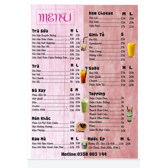 Bảng giá dịch vụ, Menu Spa, Salon, Nail, Ăn vặt, Quán Nhậu,...