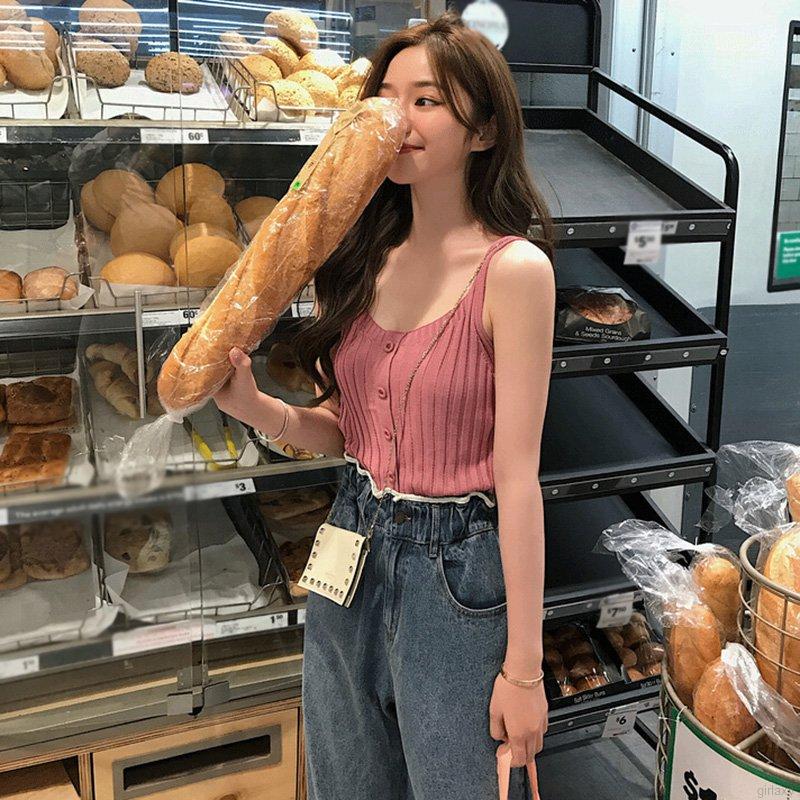 Áo sát nách màu trơn cổ chữ U phong cách hàn quốc