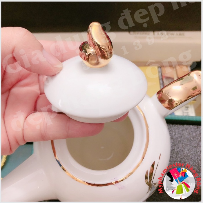 (HÀNG ĐẸP) Bộ ấm chén sứ tròn sen lá xanh mã Y20-2