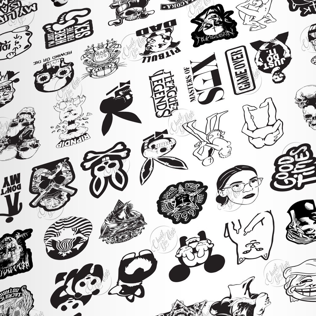 Combo 25 mẫu sticker hình dán decal chủ đề trắng đen Black White NT37