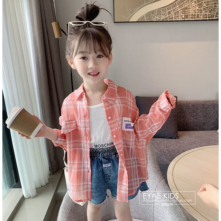 Áo Sơ Mi Caro Tay Dài Phong Cách Hàn Quốc Thời Trang Mùa Hè Kiểu Mới 2022 Cho Bé Gái