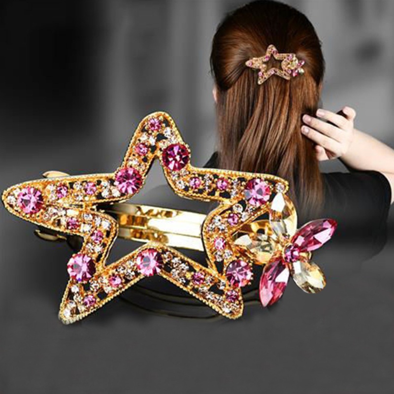 Kẹp Tóc Đuôi Ngựa Đính Đá Pha Lê Nhân Tạo Nhiều Màu Sắc Phong Cách Vintage Pháp Cho Nữ