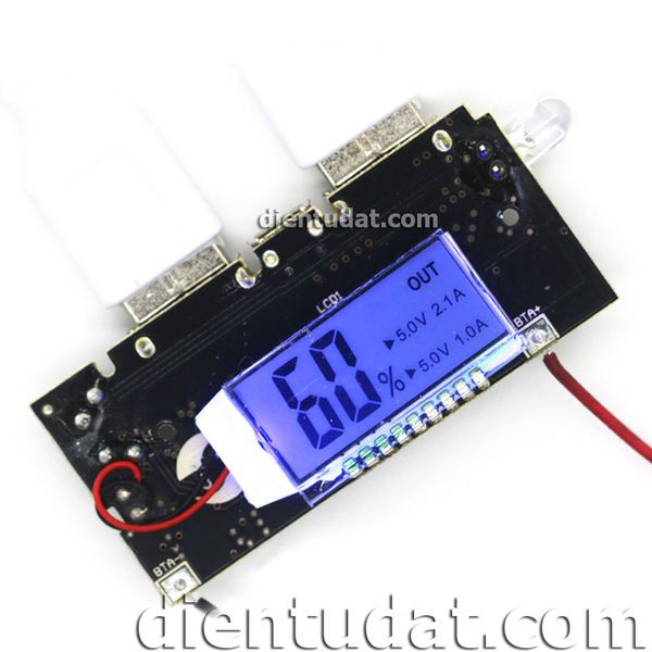 Mạch Sạc Dự Phòng 2 Ngõ ra USB Hiển Thị LCD