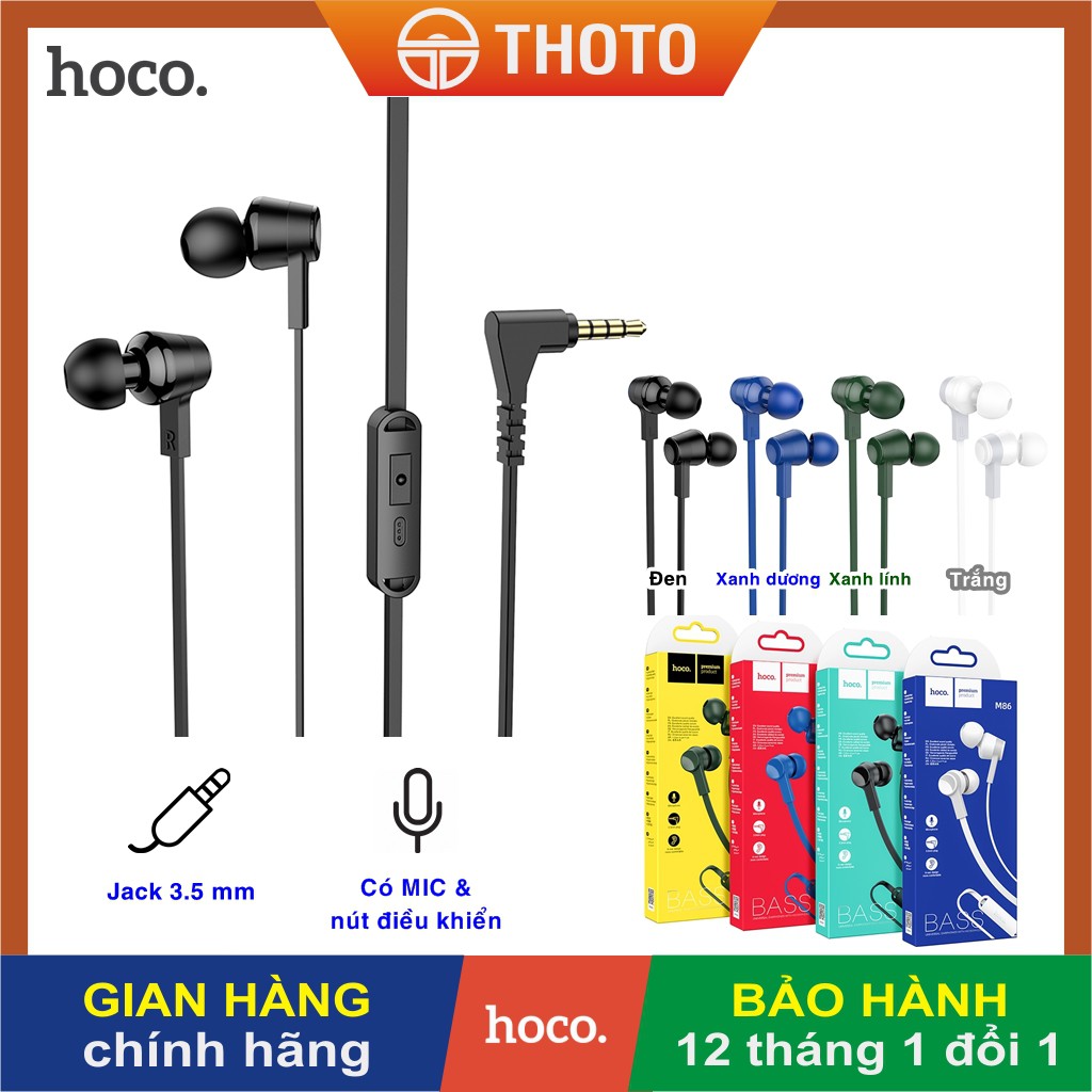 Tai nghe nhét tai In-Ear chính hãng HOCO âm thanh hay - Tai nghe phổ thông có dây kèm MIC và nút điều khiển, jack 3.5 mm