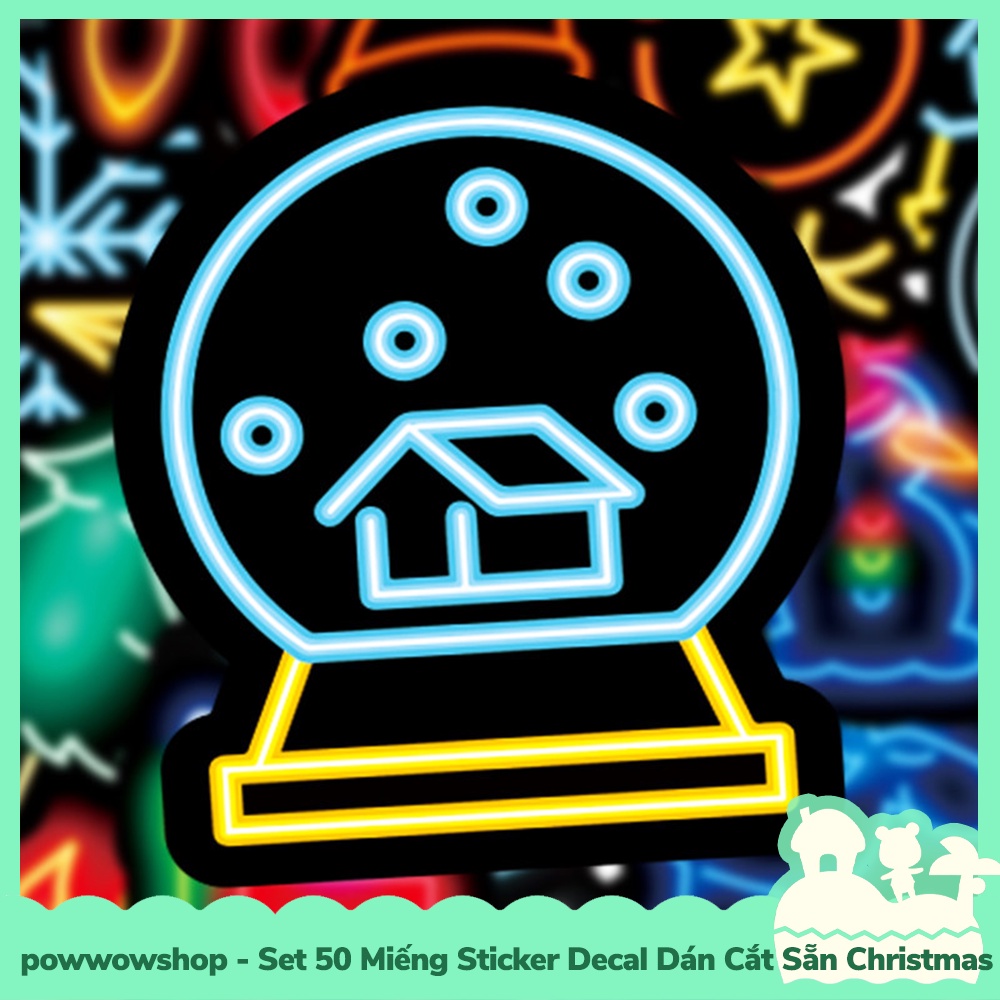 [Sẵn VN - Hỏa Tốc] Set 50 Miếng Sticker Decal Cắt Sẵn DIY Dán Trang Trí Vật Dụng Mẫu Christmas Tree Neon Darken