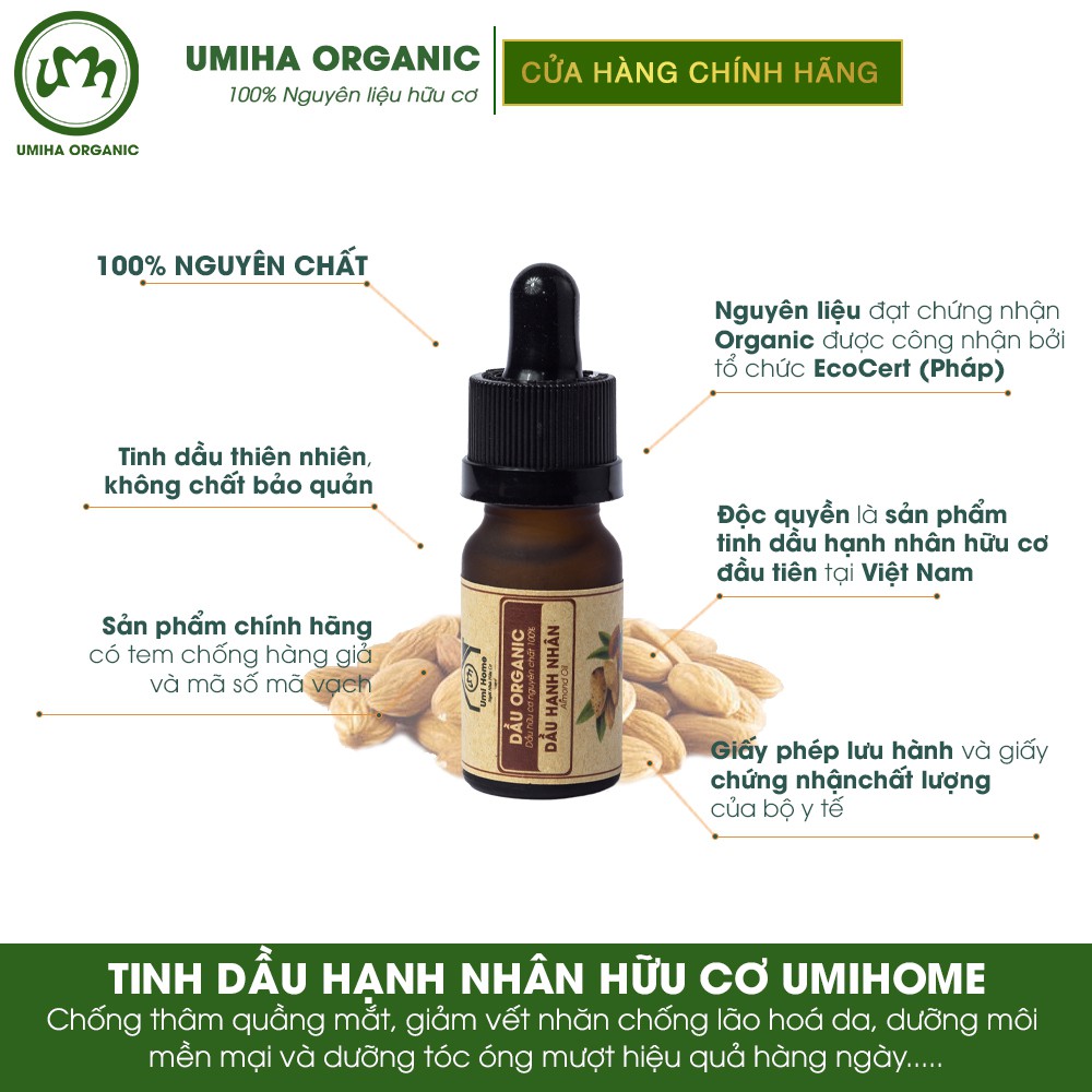 Dầu Hạnh Nhân hữu cơ UMIHA nguyên chất | Pure Almond Oil 100% Organic 10ml