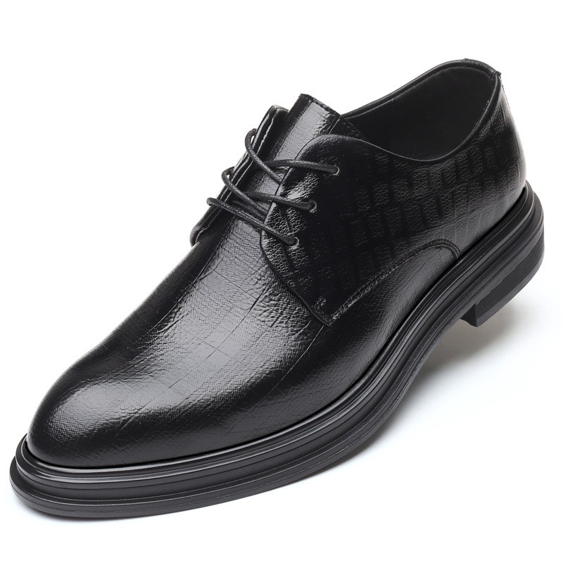 Ôn Châu giày chính thức mang thấp gót kinh doanh nam tất cả màu đen ren-up trang trọng chuyên nghiệp da mũi nhọn