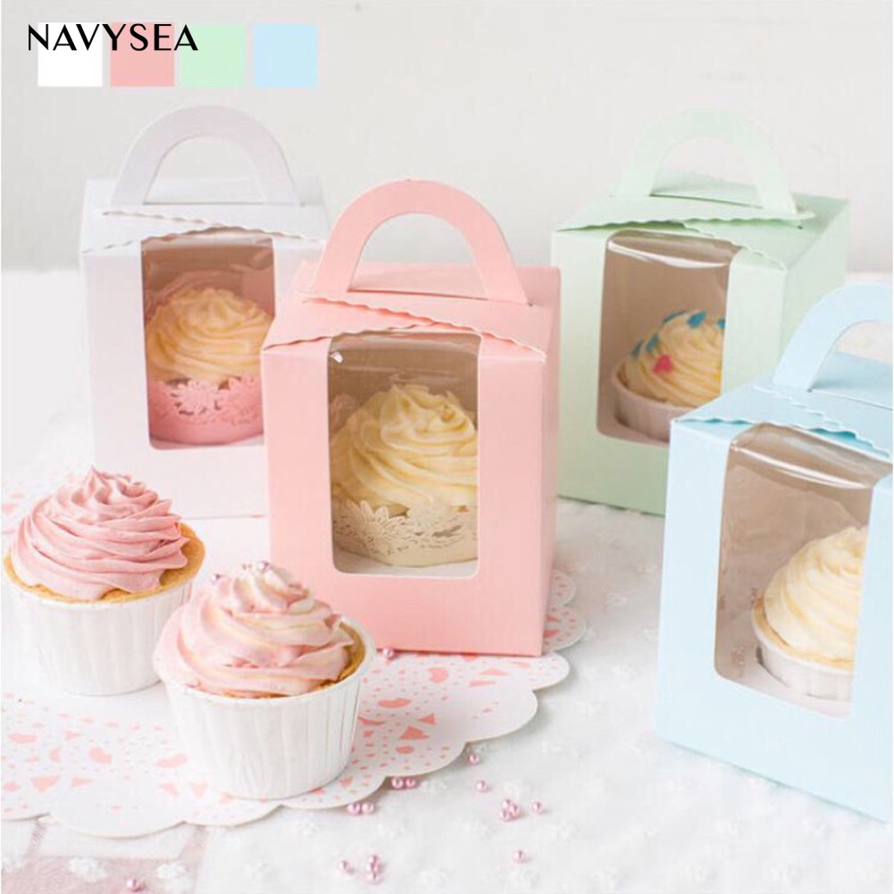 Set 10 Hộp Đựng Bánh Cupcake Trong Suốt Có Tay Cầm