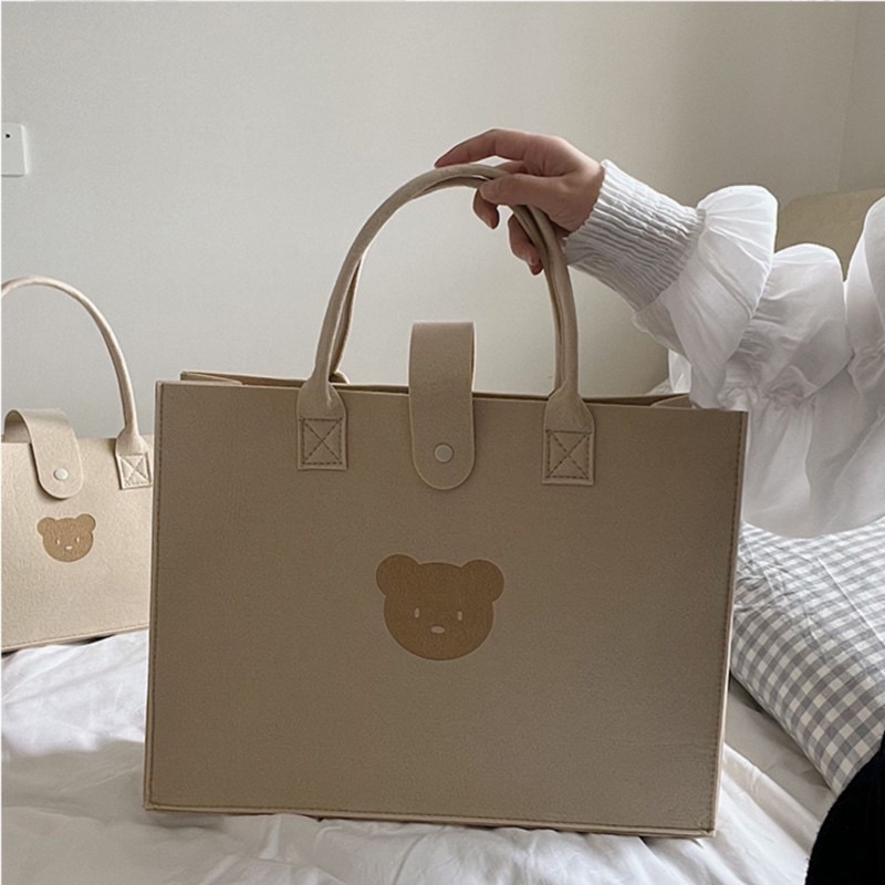 Túi Nỉ Xách Tay Đa Năng Hoạ Tiết Gấu Đáng Yêu Cho Các Mom