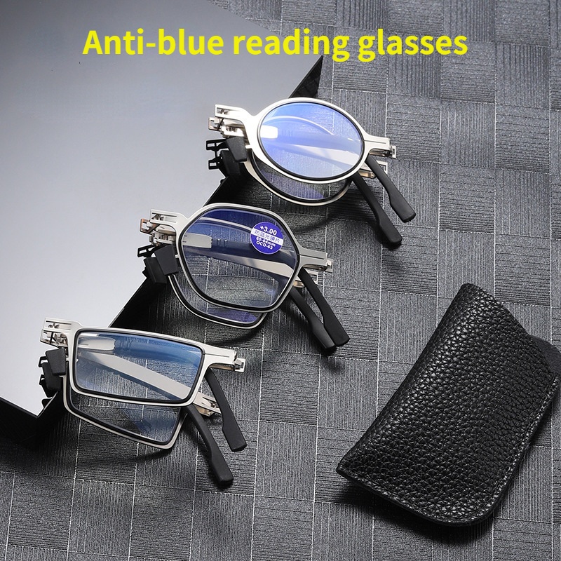 Gấp kính đọc sách nam chống ánh sáng xanh Kính đọc sách bằng kim loại cao cấp chống mỏi