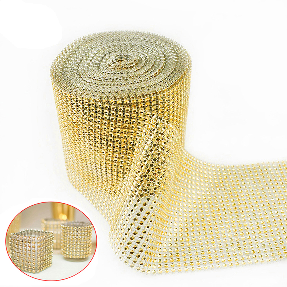 Cuộn Dây Ruy Băng Lưới Đính Đá Lấp Lánh 12Cm*91.5cm Trang Trí Tiệc Cưới