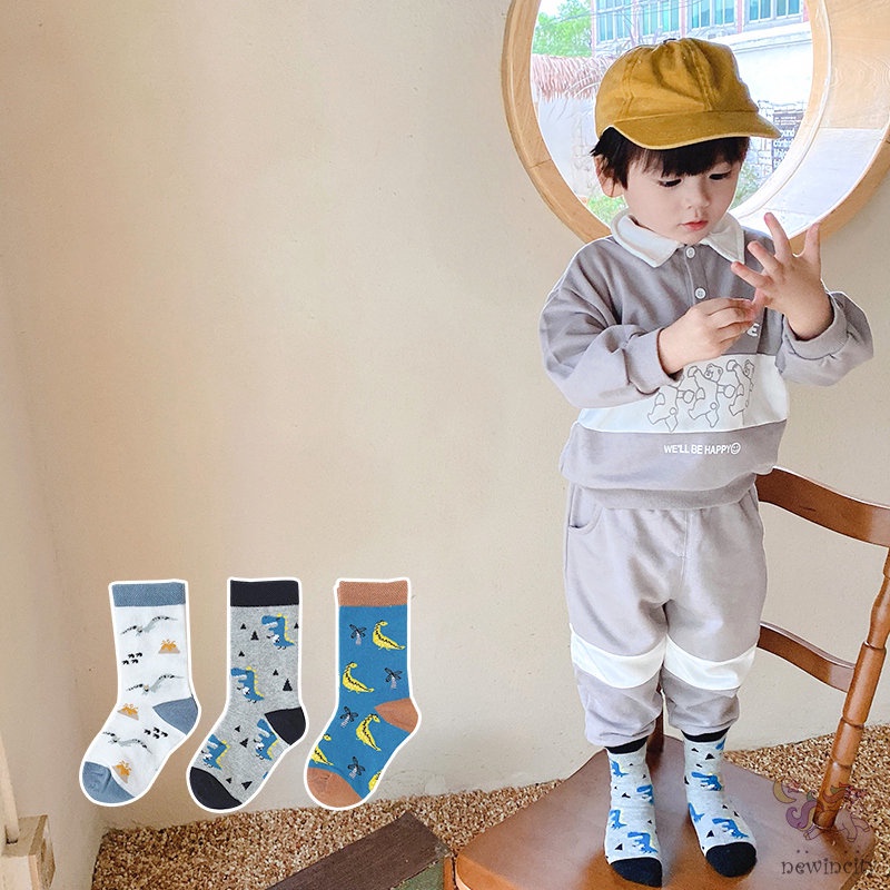 Bộ 3 đôi vớ cotton thiết kế hoạt hình dễ thương thời trang Hàn Quốc dành cho bé trai