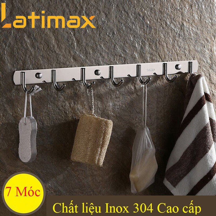 [Mã BMBAU50 giảm 7% đơn 99K] Móc treo Quần Áo dán tường 7 móc Latimax Inox 304 Cao cấp - Tặng kèm keo và ốc vít