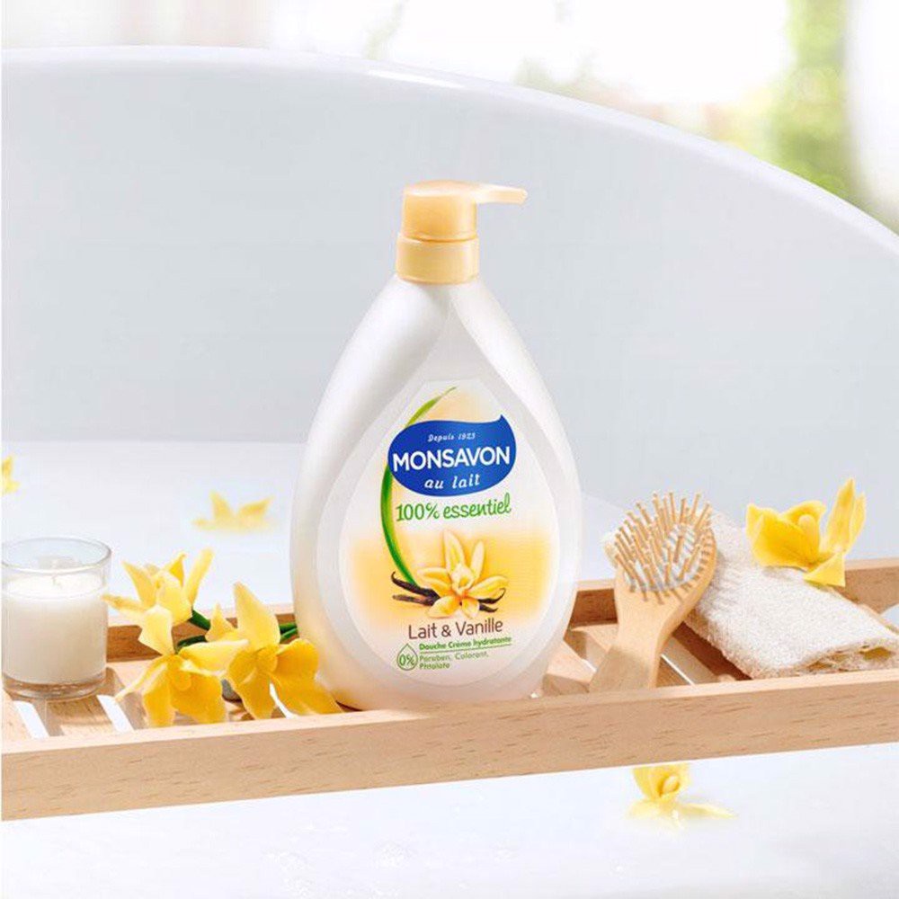 Sữa Tắm Monsavon Lait & Vanille chiết xuất sữa và hoa vani Pháp dưỡng da mềm mịn 1000ml