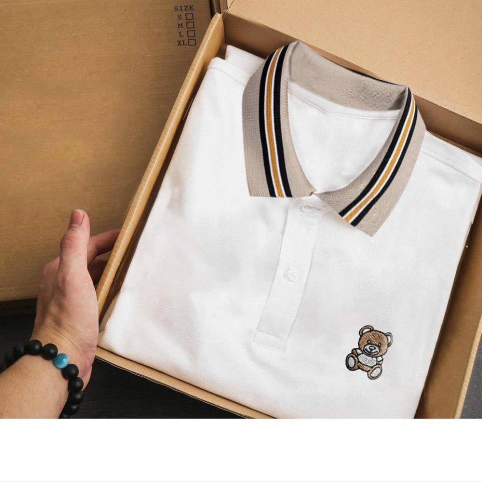Áo thun nam cổ trụ tay ngắn phối ngực họa tiết logo gấu trẻ trung lịch lãm chất cotton thoáng mát thấm hút mồ hôi tốt | BigBuy360 - bigbuy360.vn