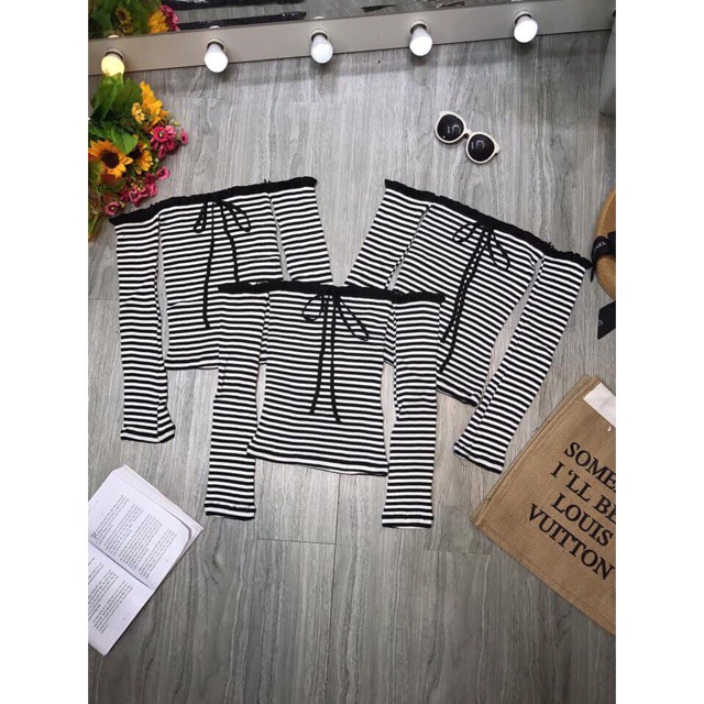 Áo Len Kẻ Trễ Vai Tay Dài (#452)_Xưởng May Quang Anh