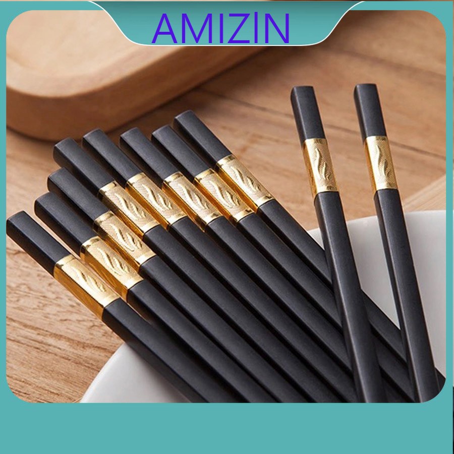 Bộ 10 đôi Đũa mạ vàng, Đũa ăn cao cấp đũa khảm vàng hàn quốc Chống Trơn- Chống Trượt- Chống Mốc- Bền Mầu