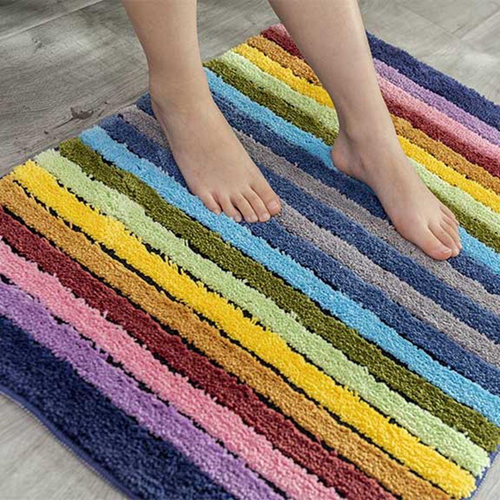 JARRED 1 Thảm Lót Sàn Mềm Mại Thấm Hút Tốt, Họa Tiết Sọc Cầu Vồng
